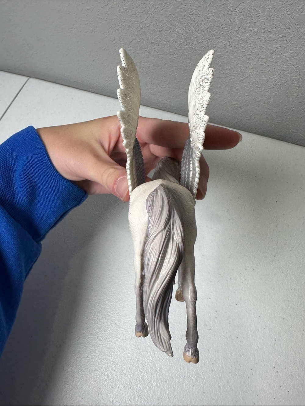 White and Gray Winged Pegasus Figure - Fantasy Play Toy - Picture 4 of 7